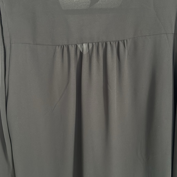 H & M sheer black 3/4 sleeve balloon sleeve button down v-neck top. - Picture 5 of 7